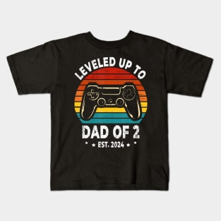 Leveled Up To Dad Of 2 Level Unlocked Daddy Again Father Day Kids T-Shirt